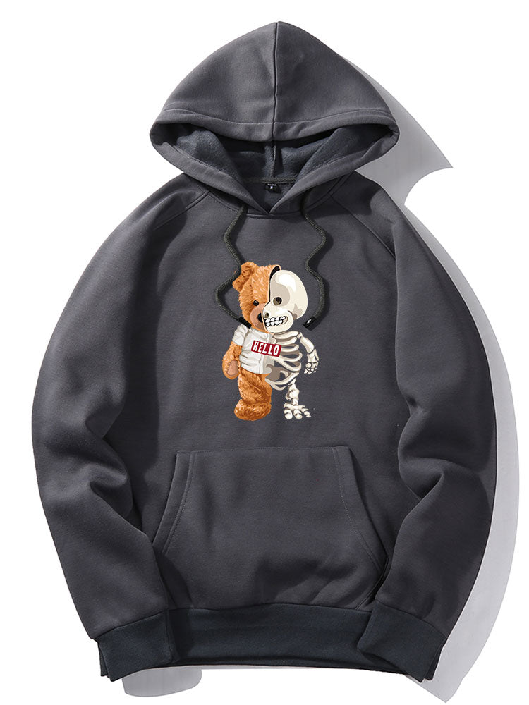 Skeleton Bear Print Hoodie