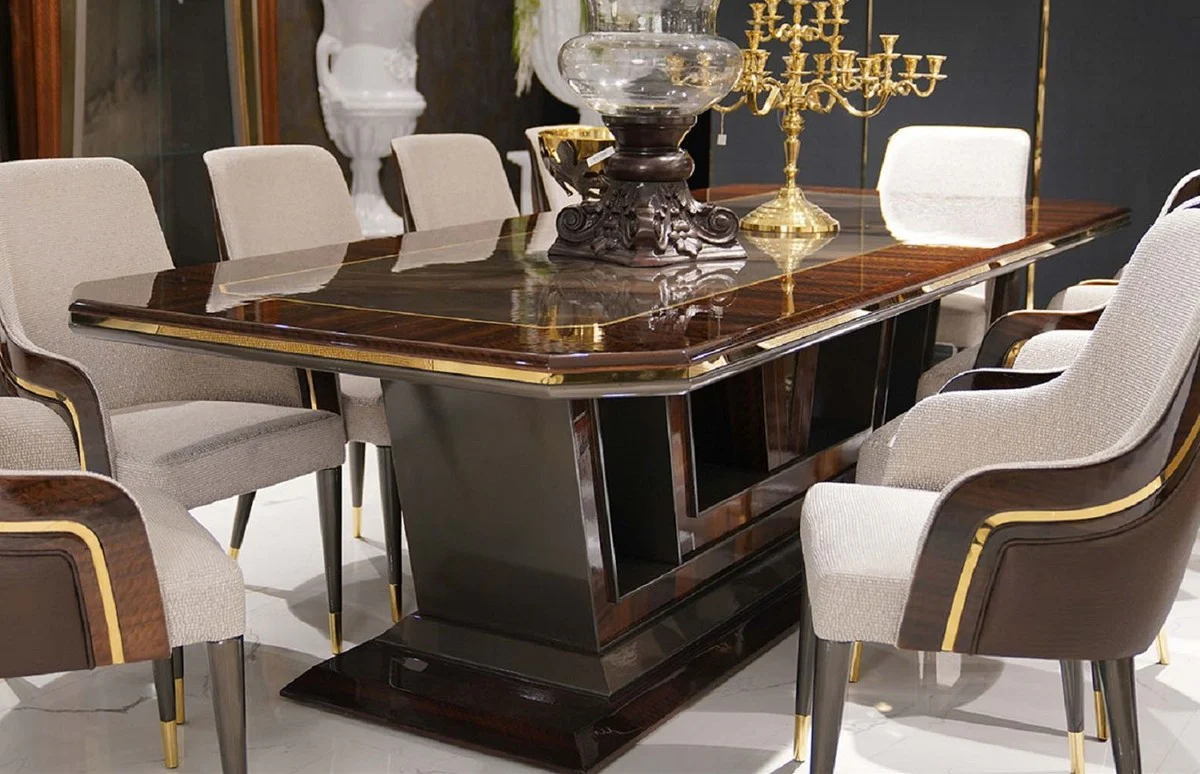 Casa Padrino mesa de comedor de lujo gris / marr¨®n / oro 350 x 112 x A. 70 cm - Mesa de cocina rectangular de madera maciza - Muebles de comedor - Muebles de lujo - Colecci¨®n de Lujo