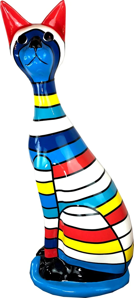 Casa Padrino figura decorativa gato rayado multicolor A. 98 cm - Escultura decorativa resistente a la intemperie - Decoración de Sala de Estar