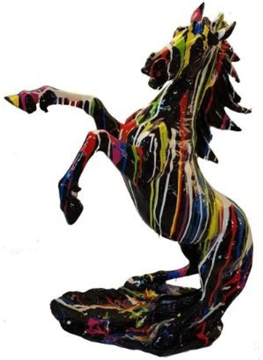 Casa Padrino figura decorativa de diseño Caballo Salvaje negro / multicolor A. 92 cm - Escultura de decoración resistente a la intemperie - Decoración de salón - Decoración de jardín - Decoración de diseño