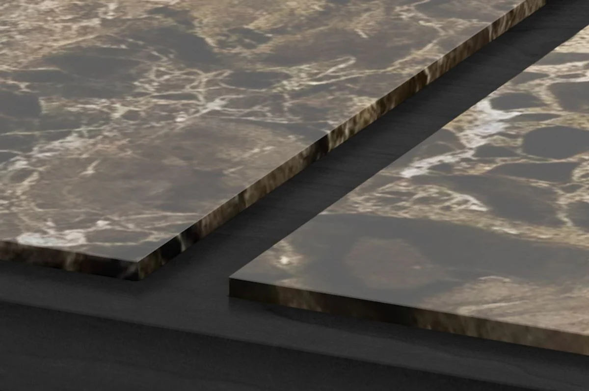 Casa Padrino mesa de centro de lujo negro / marr¨®n / lat¨®n 123 x 123 x A. 40 cm - Mesa de sal¨®n cuadrada moderna con 4 losas de m¨¢rmol - Muebles de sal¨®n de lujo