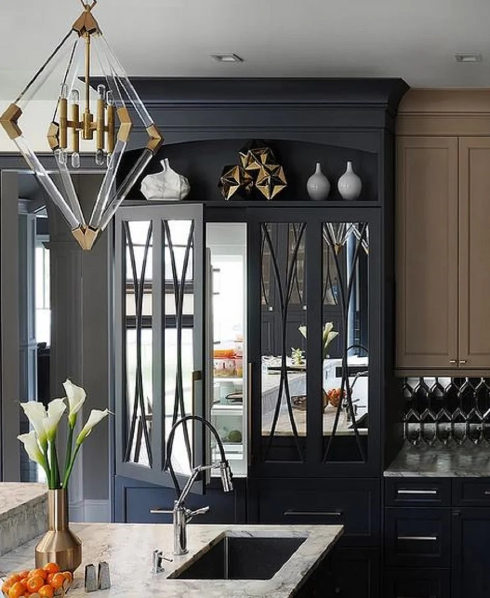 Casa Padrino lámpara colgante de lujo latón antiguo 59,7 x 59,7 x H. 83,8 cm - Lámpara Colgante con Marco de Diamante Acrílico y Detalles en Metal