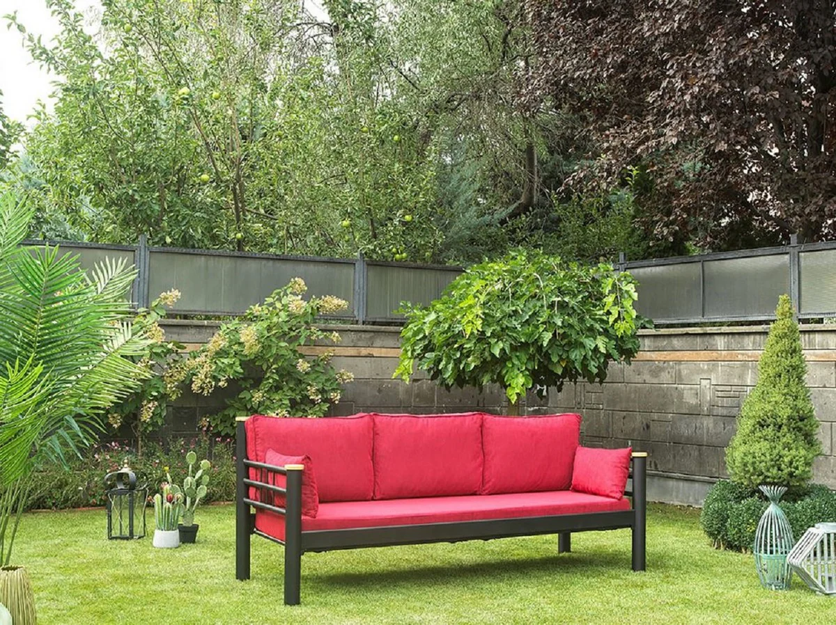 Casa Padrino sof¨¢ de jard¨ªn Art Nouveau rojo burdeos / gris / natural 200 x 70 x A. 85 cm - Sof¨¢ de jard¨ªn de metal con cojines - Sof¨¢ de Terraza - Muebles de jard¨ªn - Muebles Art Nouveau