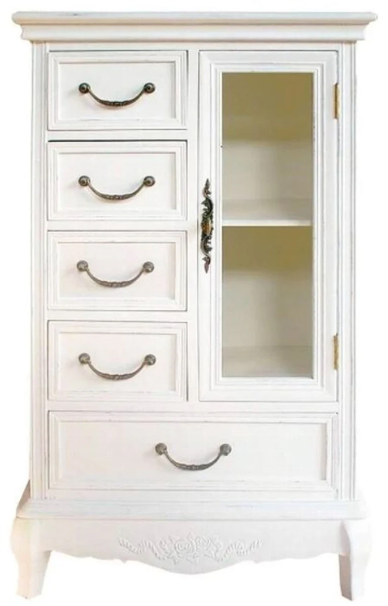 Casa Padrino country style cabinet with door and 5 drawers white 50 x 30 x H. 92 cm - Handcrafted Small Living Room Cabinet in Country Style