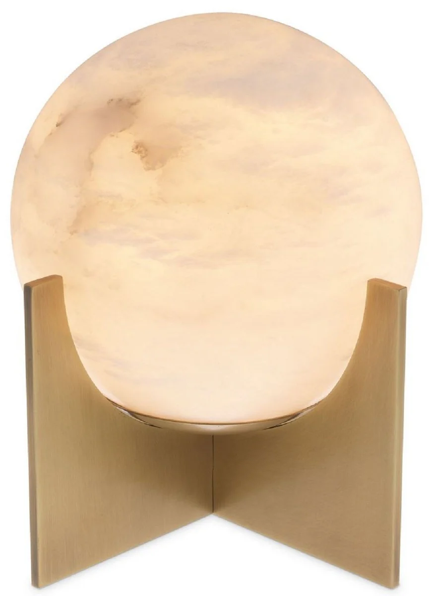 Casa Padrino lámpara de mesa de lujo latón antiguo / alabastro Ø 23 x A. 25 cm - Lámpara de mesa moderna con pantalla redonda de alabastro - Luces de Lujo