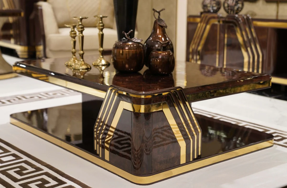 Casa Padrino mesa de centro Art Deco de lujo marr¨®n / oro - Mesa de sal¨®n rectangular - Muebles de sala de estar - Muebles Art Deco - Muebles de lujo - Interior de lujo - Interior de sala de estar