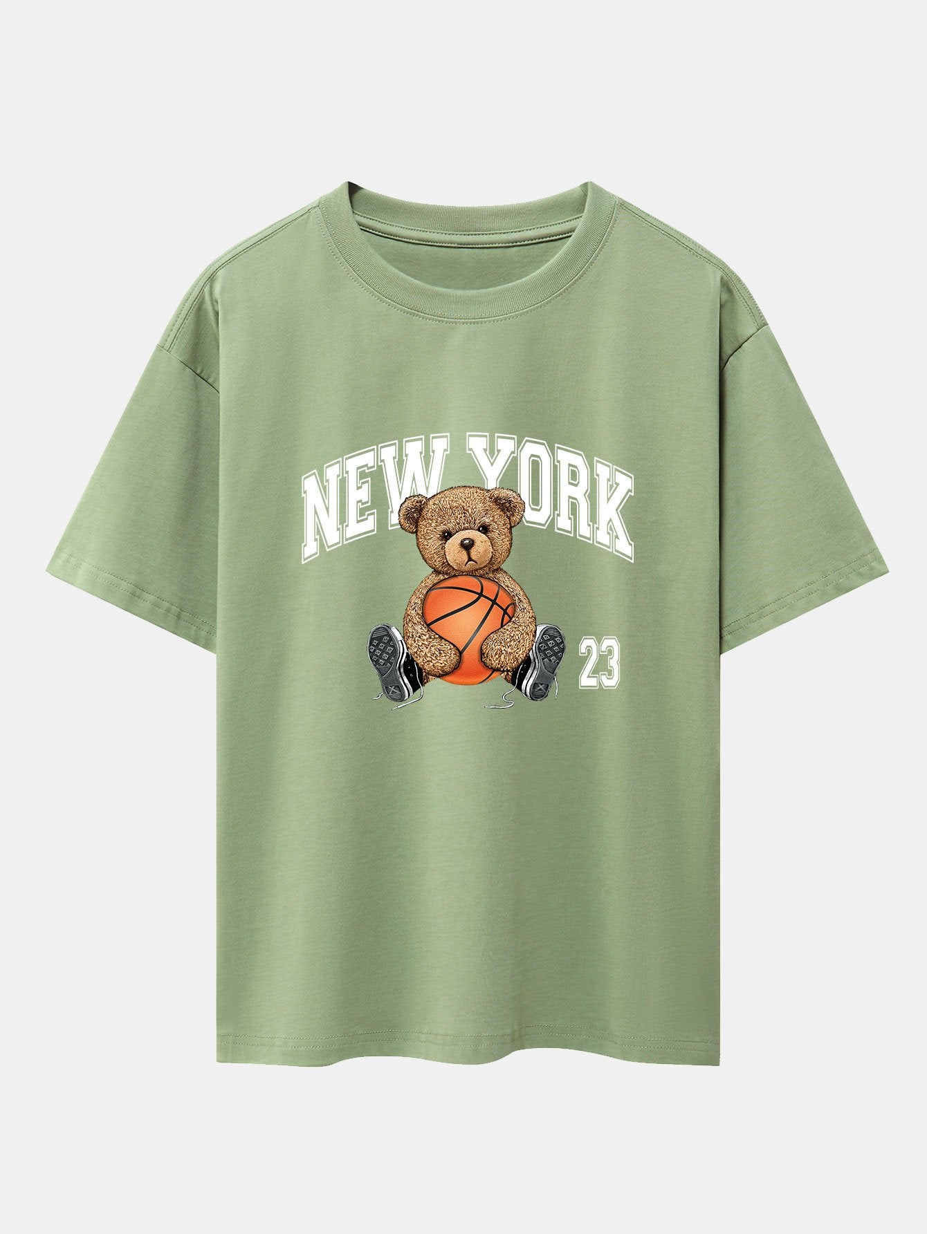 New York Basketball Bear Print Heavy Weight Oversize T-Shirt