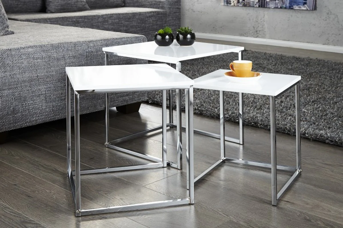 Casa Padrino set of 3 tables White / Chrome - sidet able set (3 pieces)
