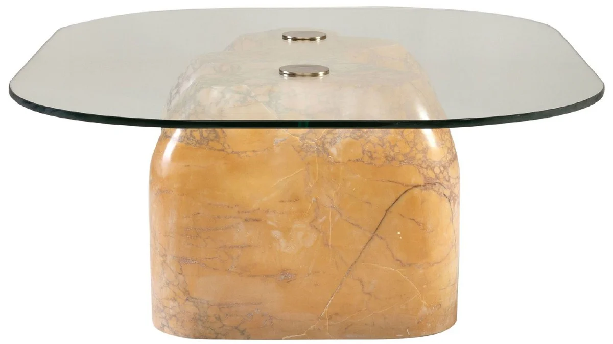 Casa Padrino Mesa de Centro de M¨¢rmol de Lujo con Tapa de Vidrio Beige-P¨²rpura 106,5 cm