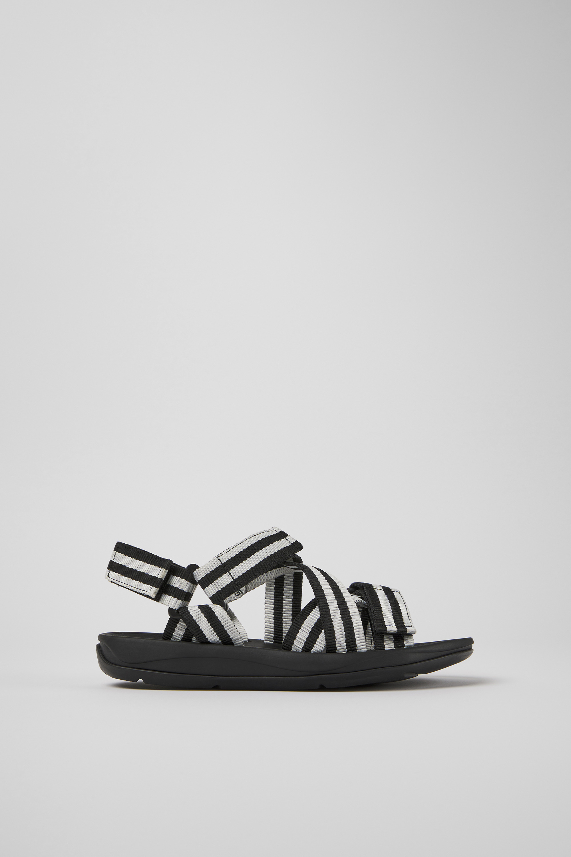 Match - Black and white textile sandals for women