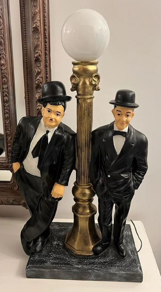 Casa Padrino lámpara de mesa de lujo negro / oro antiguo / blanco 46 x 28 x A. 80 cm - Lámpara de escritorio de resina sintética con pantalla redonda de vidrio