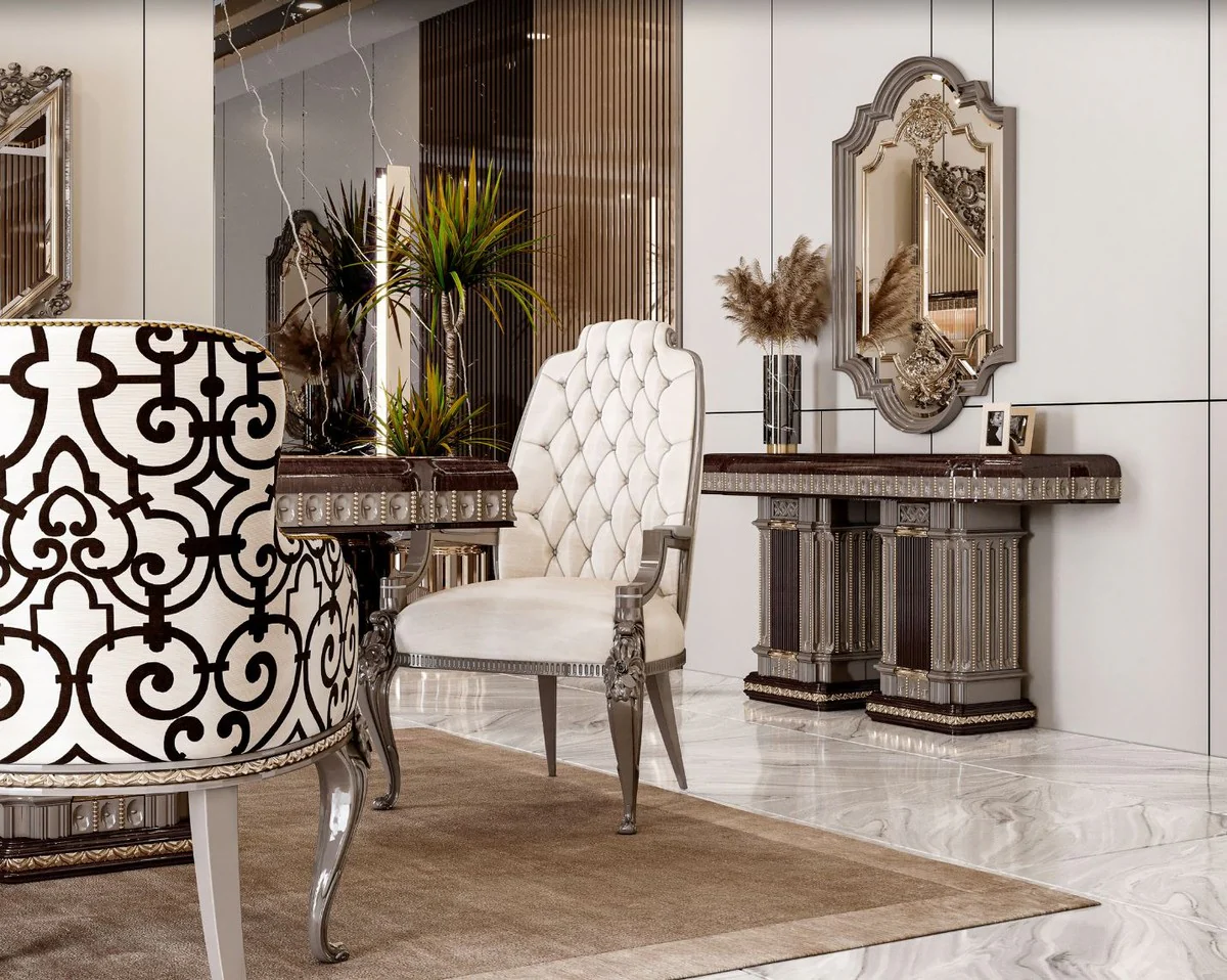 Casa Padrino silla de comedor barroco de lujo con reposabrazos crema / marrón oscuro A. 100 cm