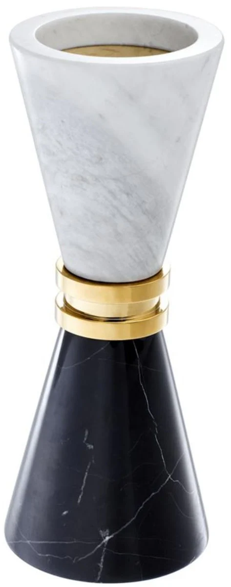 Casa Padrino candelero de m¨¢rmol de lujo negro / blanco / oro ? 11 x H. 28 cm - Accesorios de Decoraci¨®n de Hoteles y Restaurantes