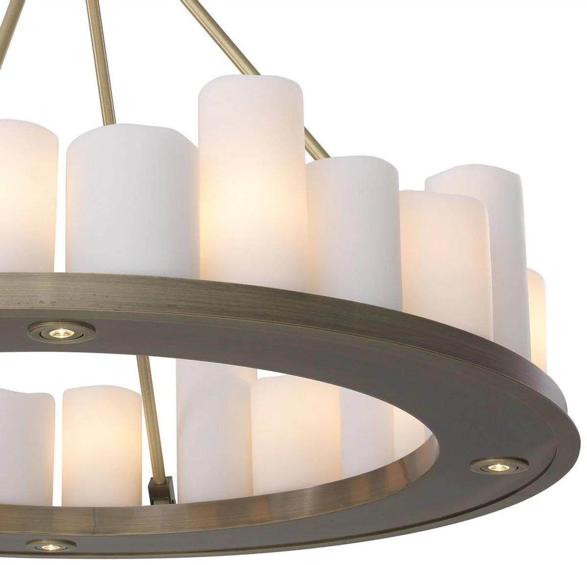 Casa Padrino lámpara de araña LED de lujo latón / blanco Ø 90 x A. 65 cm - Lámpara de araña redonda moderna con control remoto - Calidad de Lujo