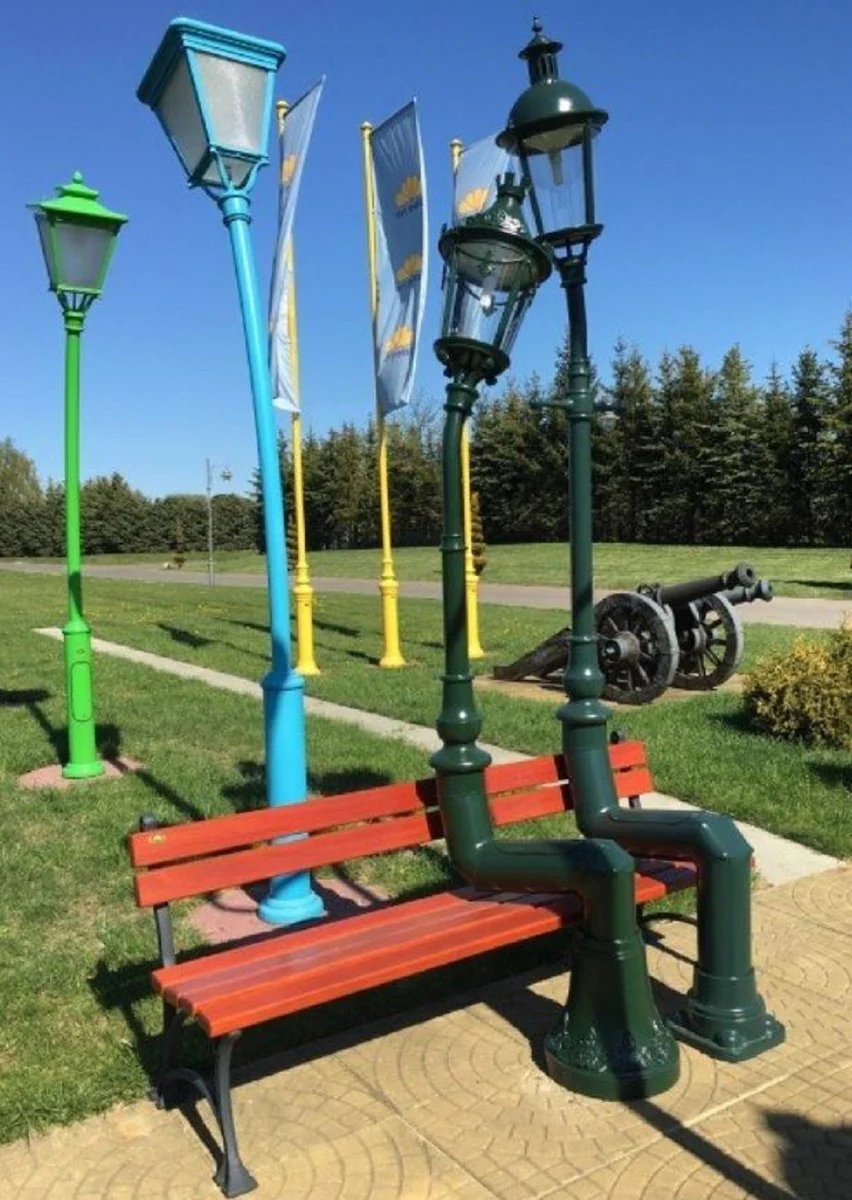 Casa Padrino linternas de jard¨ªn Art Nouveau con banco de jard¨ªn verde / marr¨®n / negro - Iluminaci¨®n exterior