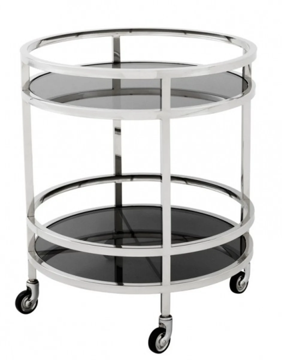 Casa Padrino luxury Bar Trolley trolley round steel plated / black glass - Luxury Hotel & Restaurant Furniture Trolley
