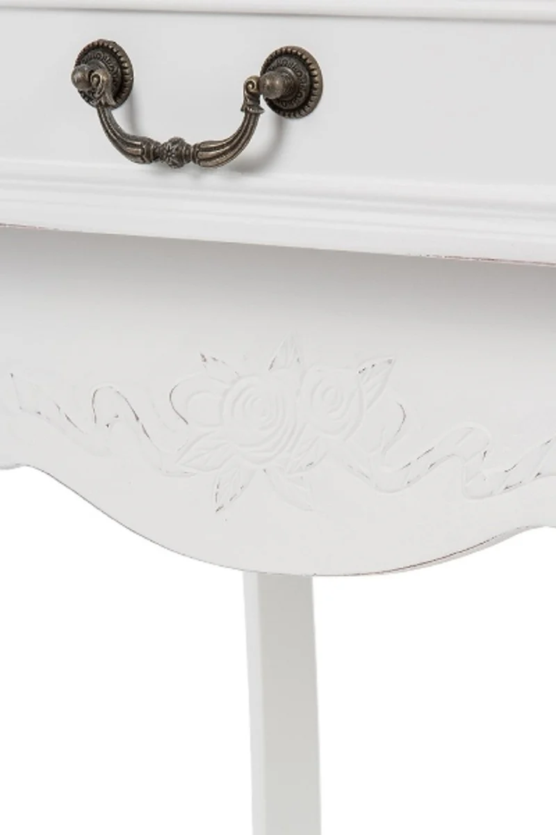 Casa Padrino Mesa Auxiliar Estilo Campestre con 2 Cajones Shabby Chic Blanco Antiguo 55 x 40 x H. 73 cm - Muebles de Estilo Campestre