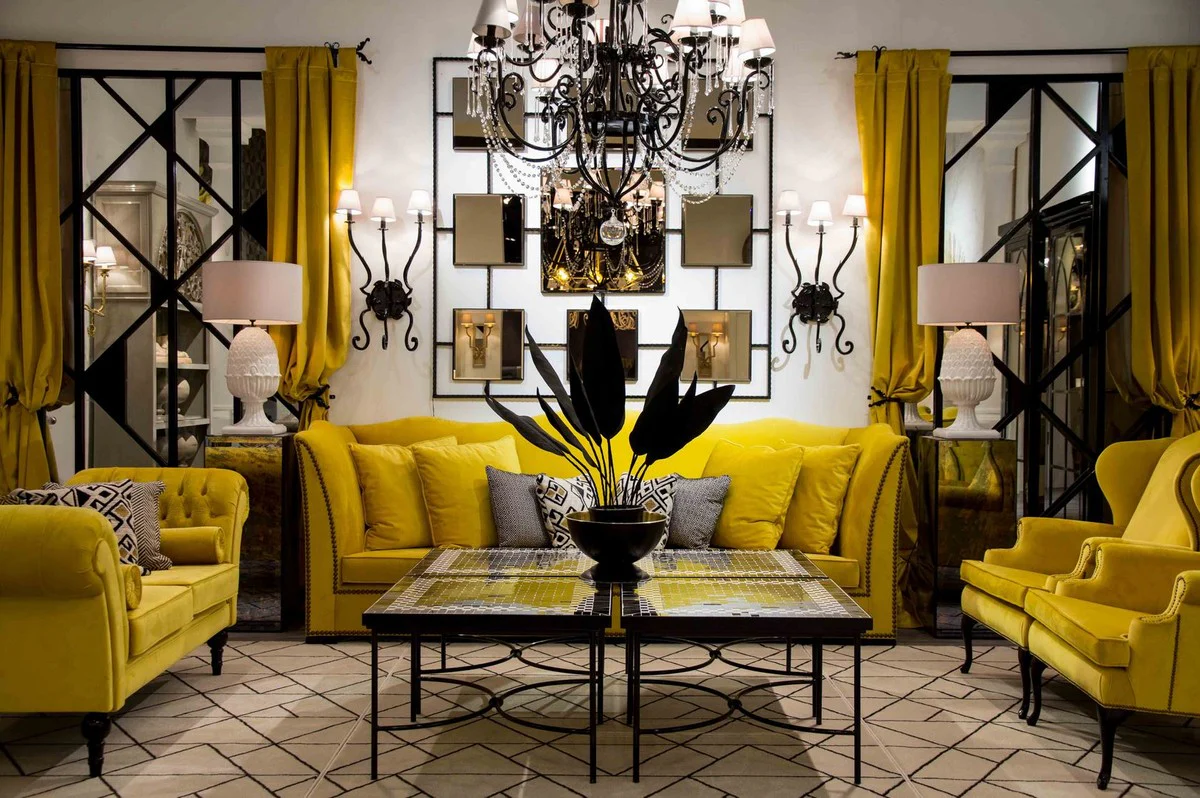 Casa Padrino mesa de centro Art Nouveau de lujo negro / blanco 80 x 80 x A. 45 cm - Mesa de hierro forjado hecha a mano con tablero de azulejos de cer¨¢mica - Muebles mesa de jard¨ªn de sala de estar