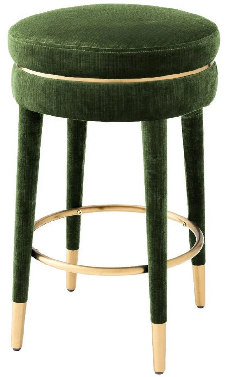 Casa Padrino taburete de bar de lujo verde oscuro / lat¨®n ? 41 x A. 68 cm - Taburete Redondo de Terciopelo - Muebles de Lujo