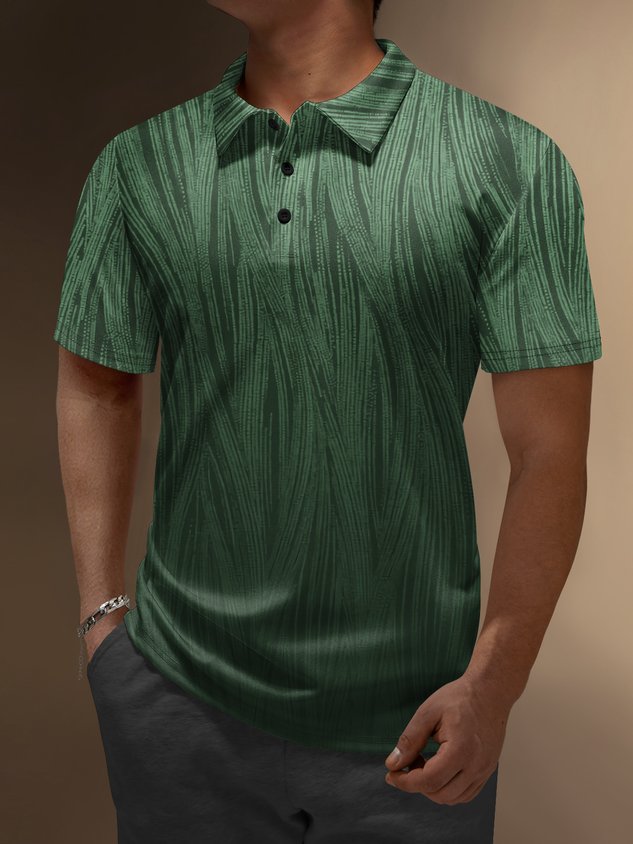 Ombre Geometric Button Short Sleeve Polo Shirt