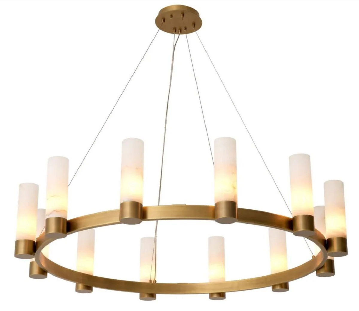 Casa Padrino lámpara de araña de lujo latón antiguo / alabastro Ø 136 x A. 30 cm - Lámpara de araña de salón redonda con pantallas de alabastro - Calidad de lujo