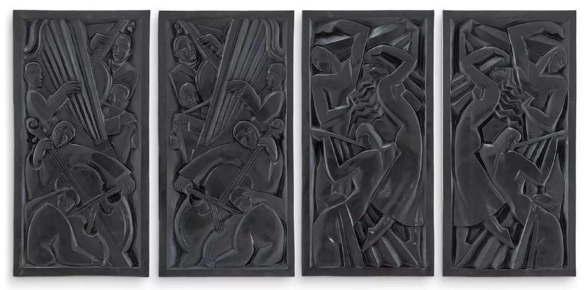 Casa Padrino conjunto de 4 relieves de pared de lujo de 60,5 x 5,5 x A. 121 cm - Murales de bronce - Decoración de salón - Decoración de hotel - Decoración de paredes - Calidad de lujo