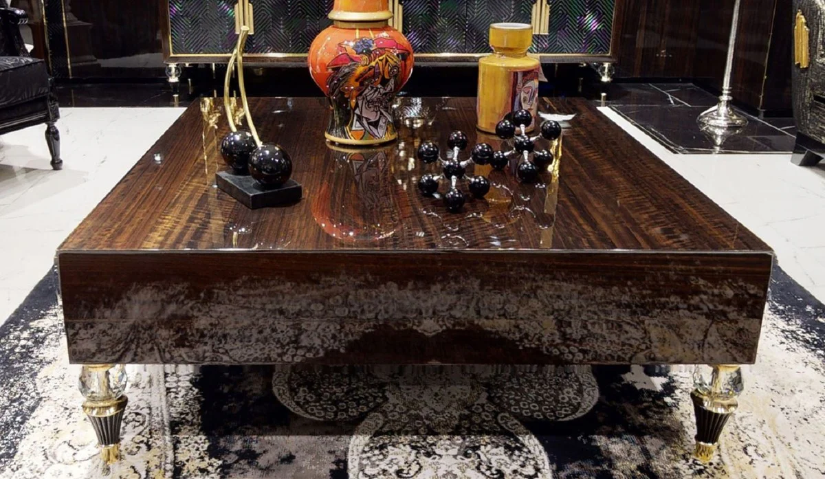 Casa Padrino mesa de centro de lujo marr¨®n oscuro / negro / oro 110 x 110 x A. 40 cm - Mesa de sal¨®n cuadrada - Muebles de sal¨®n - Muebles de madera maciza - Muebles de lujo