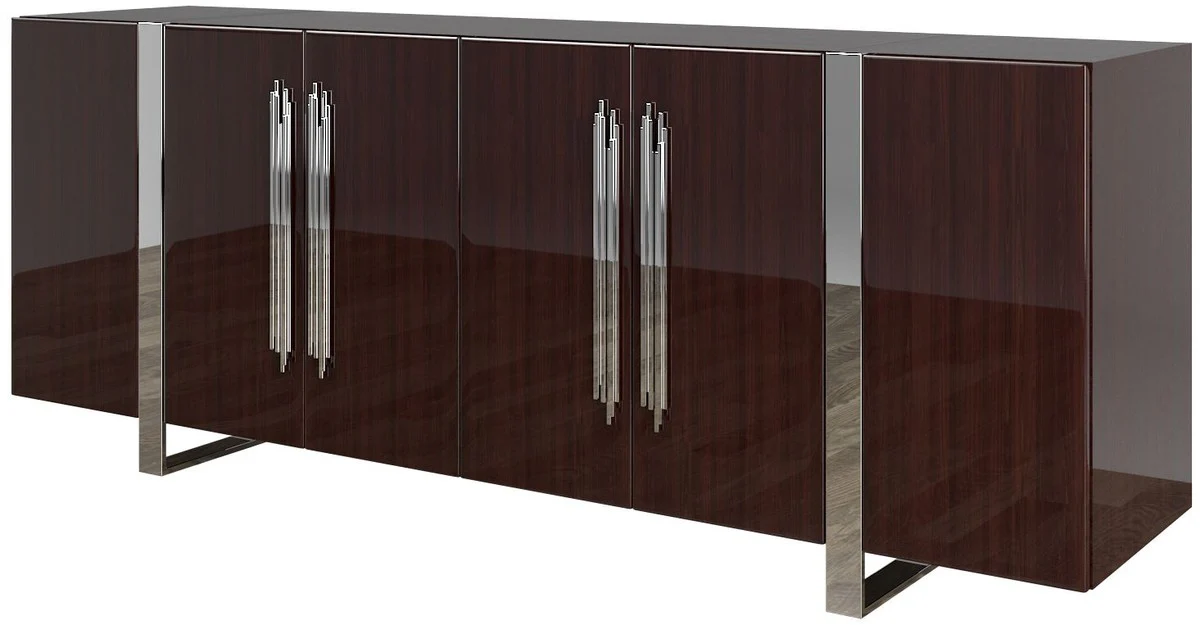 Casa Padrino aparador Art Decó de lujo marrón oscuro / plata 222 x 50 x A. 90 cm - Noble mueble de salón con 6 puertas - Muebles Art Deco