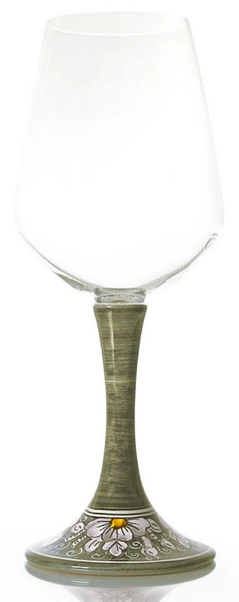 Casa Padrino conjunto de 6 copas de vino de lujo verde oliva / multicolor A. 23,5 cm - Copas de vino hechas y pintadas a mano - Accesorios hoteles y restaurantes - Calidad de lujo - Hecho en Italia