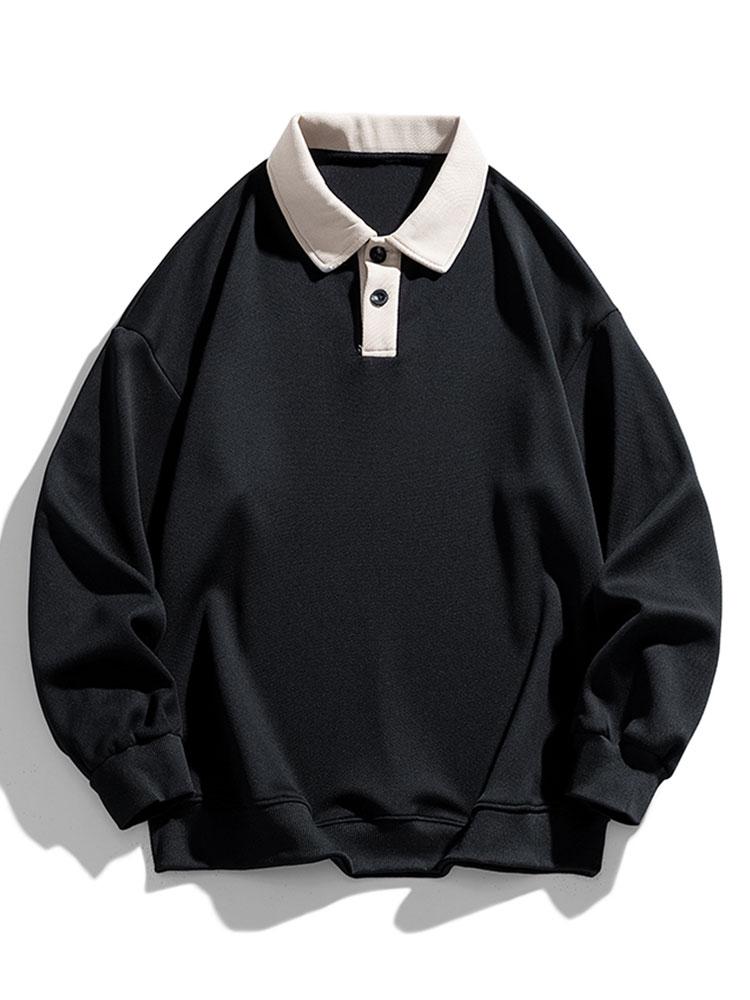 Relax Fit Contrast Waffle Polo Sweatshirt