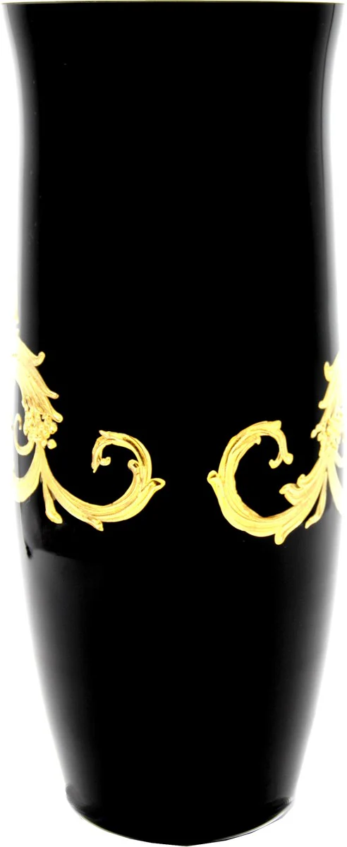 Pomp??s by Casa Padrino jarr¨®n de lujo con ba?o de oro de 24 quilates negro / oro ? 12,3 x A. 30 cm - Florero Pomp??s dise?ado por Harald Gl??ckler