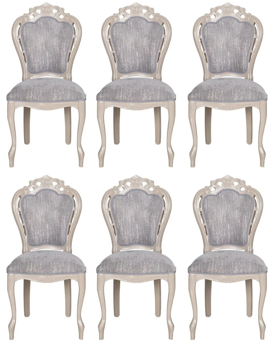 Casa Padrino conjunto de 6 sillas de comedor barrocos de lujo gris / beige alto brillante 49,5 x 57 x A. 102,5 cm - Sillas de cocina barroco - Magn¨ªficos muebles de comedor de lujo estilo barroco