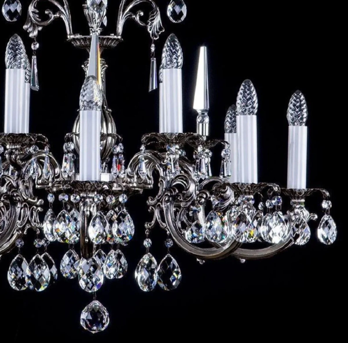 Casa Padrino araña de luces barroco de lujo plata antigua Ø 84 x A. 67 cm - Magnífica lámpara de araña con cristal de Bohemia - Noble & Magnífica