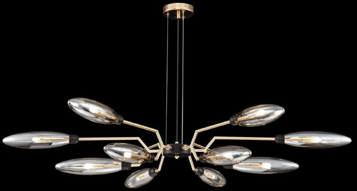 Casa Padrino lámpara colgante de lujo oro mate / negro Ø 127 x H. 17,5 cm - Lámpara Colgante Moderno