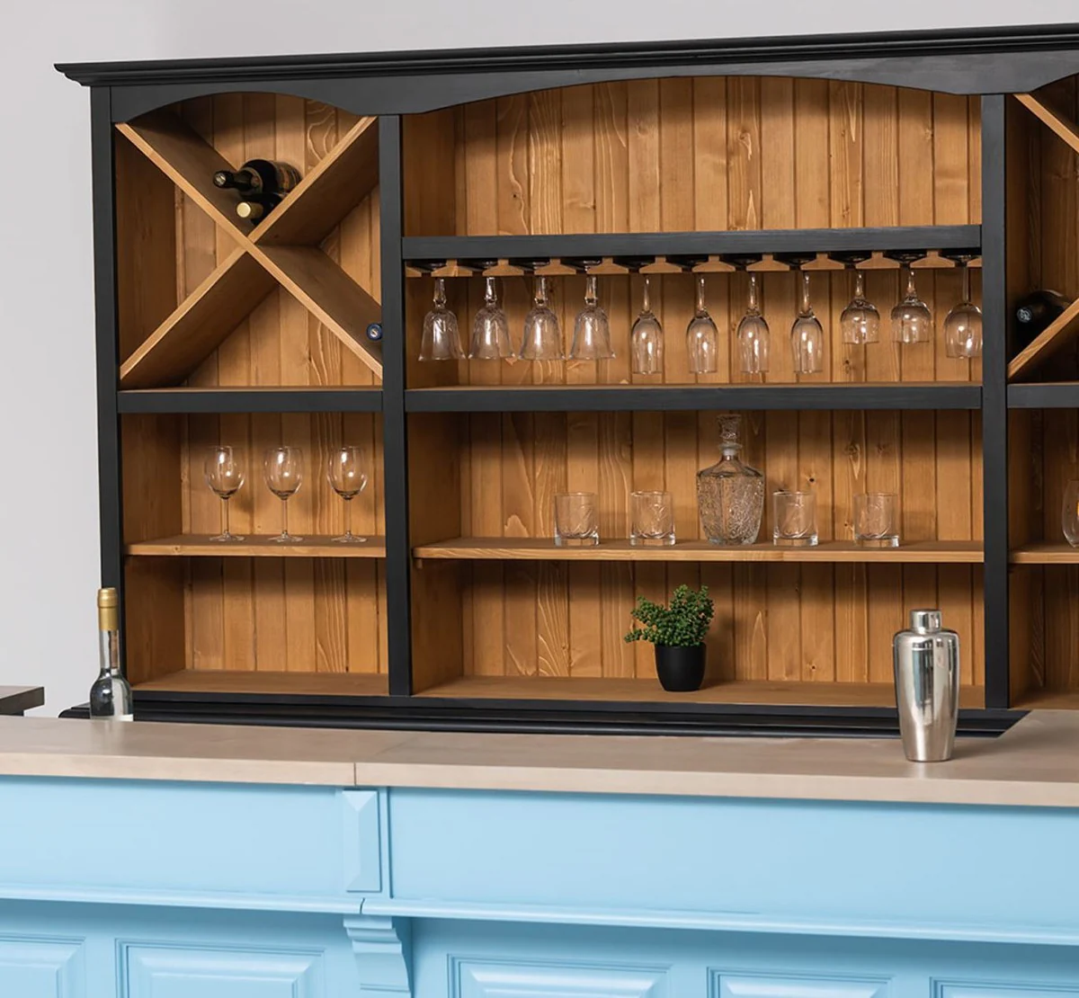 Casa Padrino barra de bar de estilo campestre azul claro / beige 240 cm - Muebles de bar estilo campestre