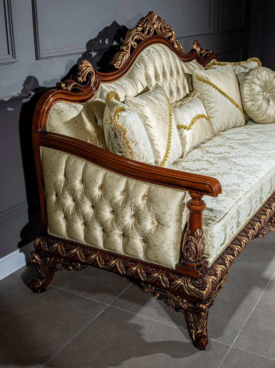 Casa Padrino sof¨¢ barroco de lujo oro / marr¨®n / bronce 245 x 92 x A. 127 cm - Sof¨¢ de sal¨®n con patr¨®n elegante y cojines decorativos - Muebles barrocos nobles