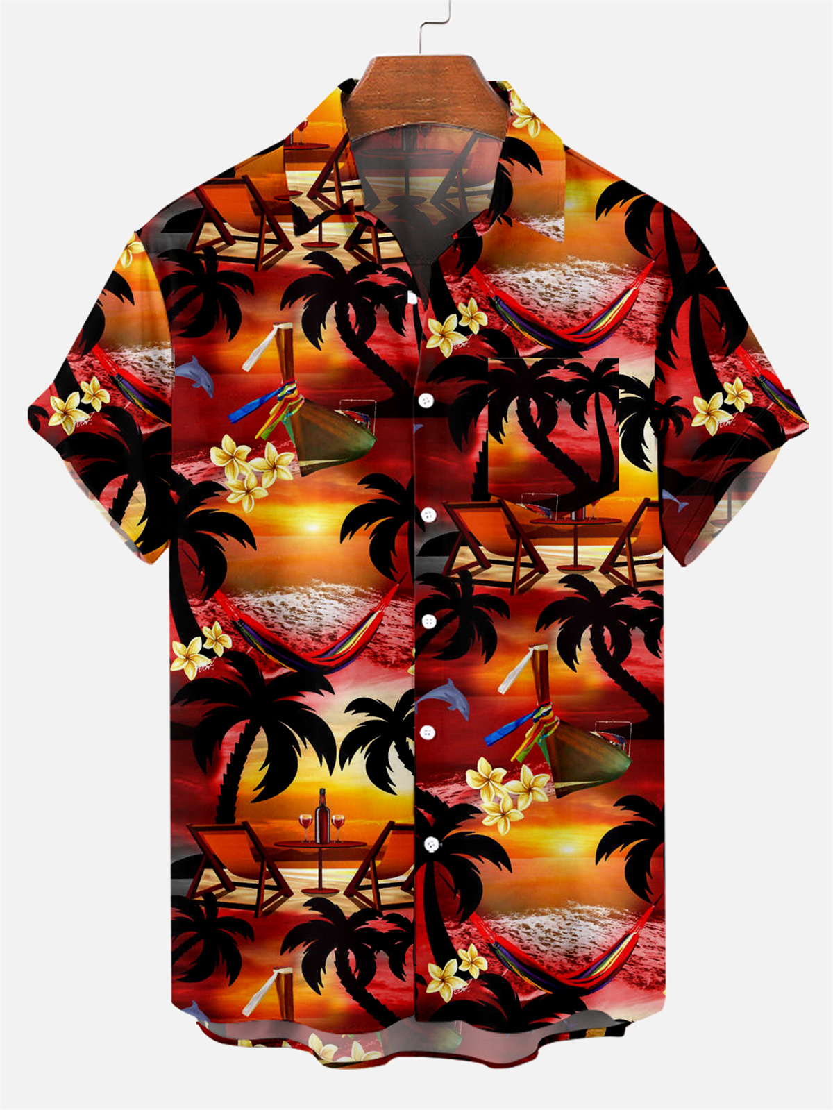 Suitmens Men's Men's Tiki Style Hawaiian Vacation Print Three-Piece Set 035