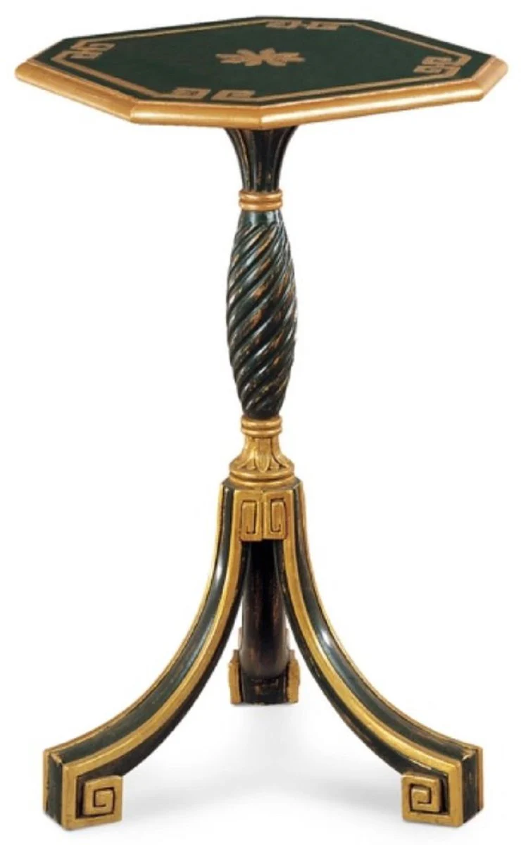 Casa Padrino mesa auxiliar barroco de lujo verde antiguo / oro antiguo - Mesa de madera maciza de 3 patas de estilo barroco con tablero octogonal - Muebles de lujo estilo barroco - Hecho en Italia