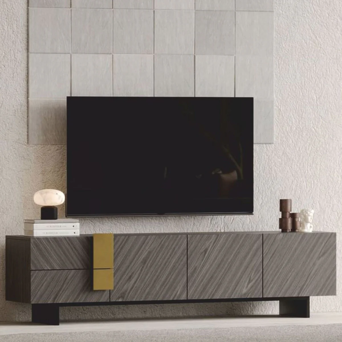 Casa Padrino gabinete de TV de lujo gris / negro / lat¨®n 220 cm - Muebles de sal¨®n y hotel