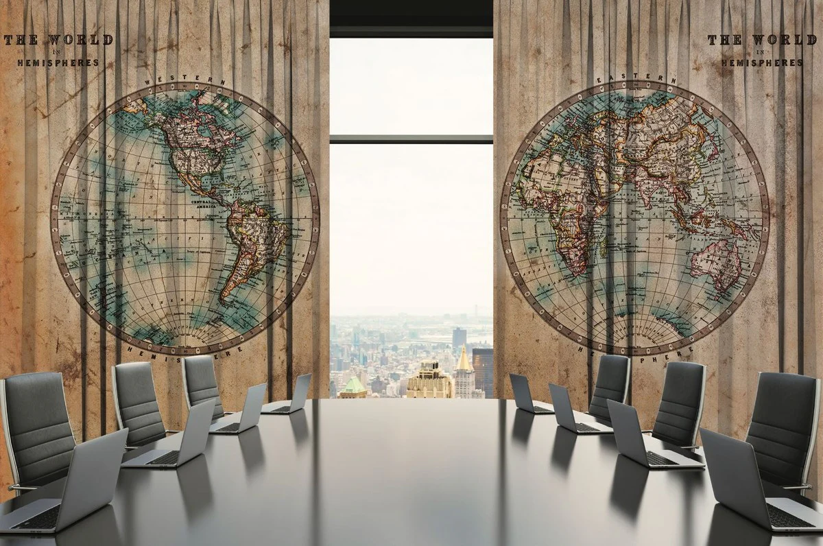 Casa Padrino conjunto de cortinas de lujo globo beige / multicolor 250 x A. 290 cm - Cortinas de lino y terciopelo estampadas - Cortinas de ojales - Cortinas correderas - Calidad de Lujo