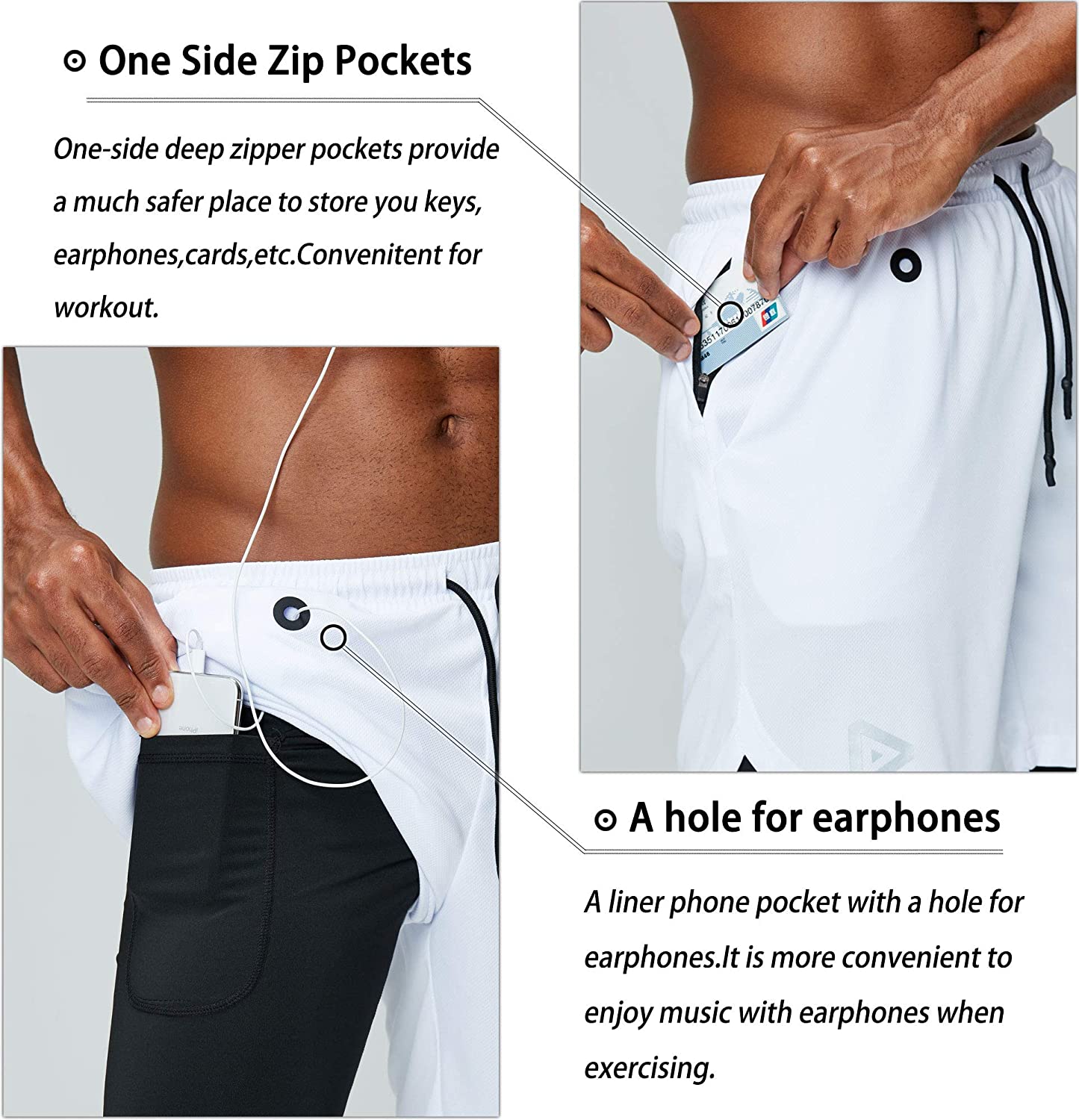 Men's 2 in 1 Running Shorts Gym Workout Quick Dry Mens Shorts with Phone Pocket