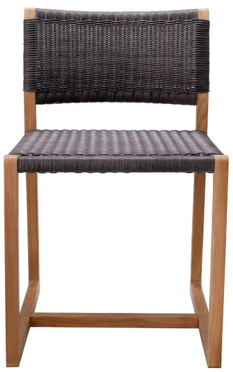 Casa Padrino Silla de Comedor de Teca de Lujo Natural / Negro 48 x 58 x A. 78,5 cm - Silla de Jard¨ªn - Muebles de Jard¨ªn - Muebles de Comedor - Muebles de Teca de Lujo