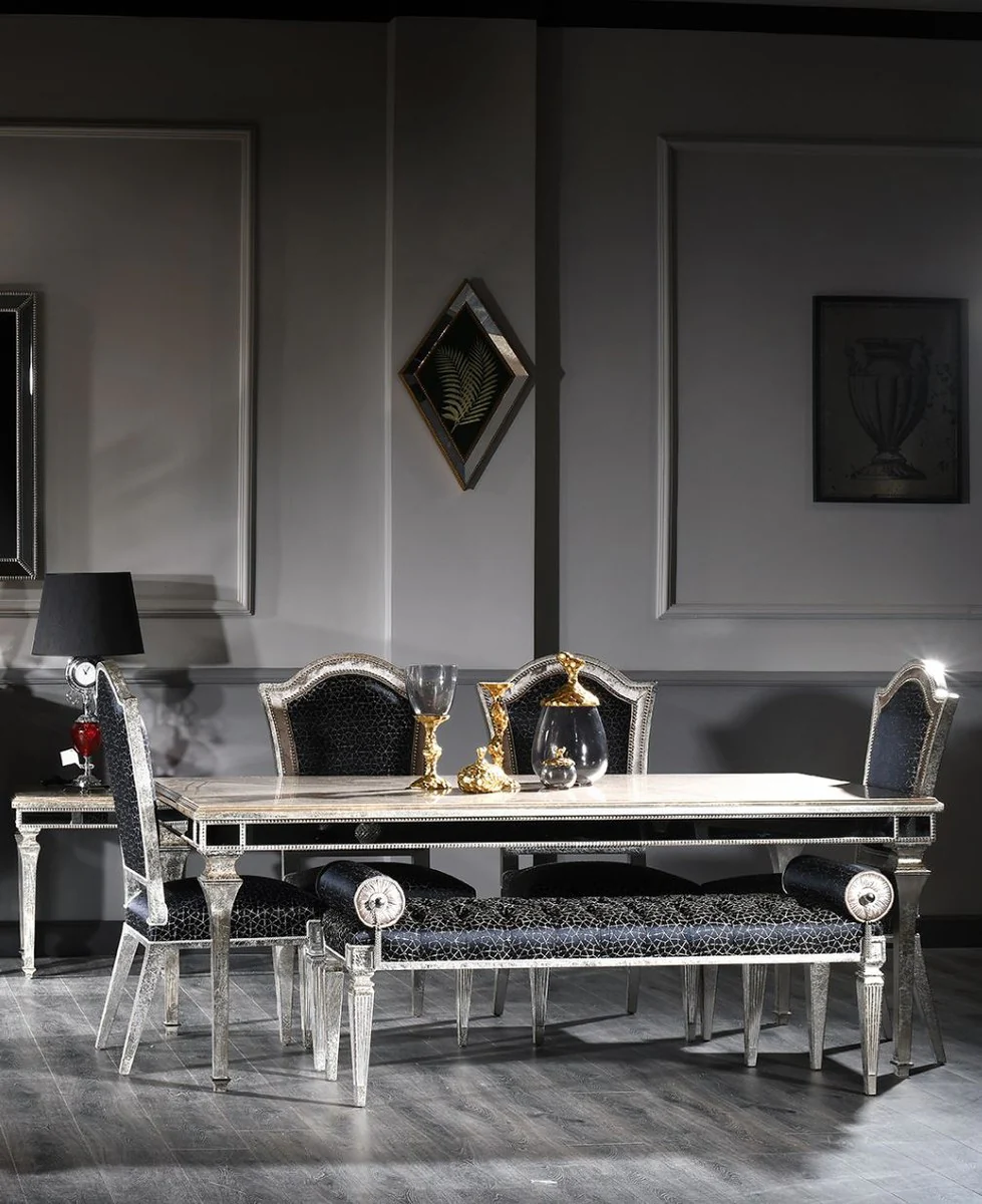 Casa Padrino conjunto de sillas de comedor barroco de lujo negro / plata antigua 55 x 58 x A. 115 cm - Conjunto de sillas de cocina noble de 6 - Muebles de comedor en estilo barroco