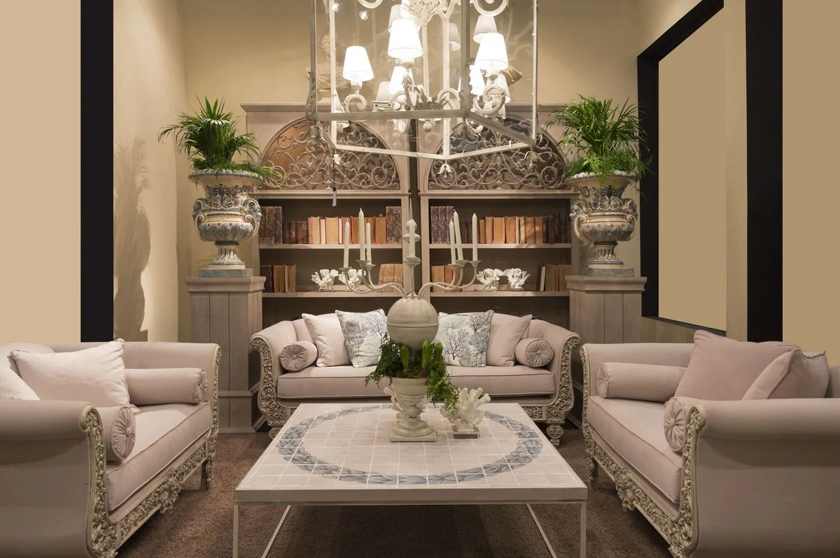 Casa Padrino sofá barroco de lujo gris claro / gris 220 x 100 x A. 80 cm - Sofá de hierro forjado forjado a mano con cojines - Sofá de Salón - Sofá de Jardín - Sofá de Patio - Muebles Barrocos