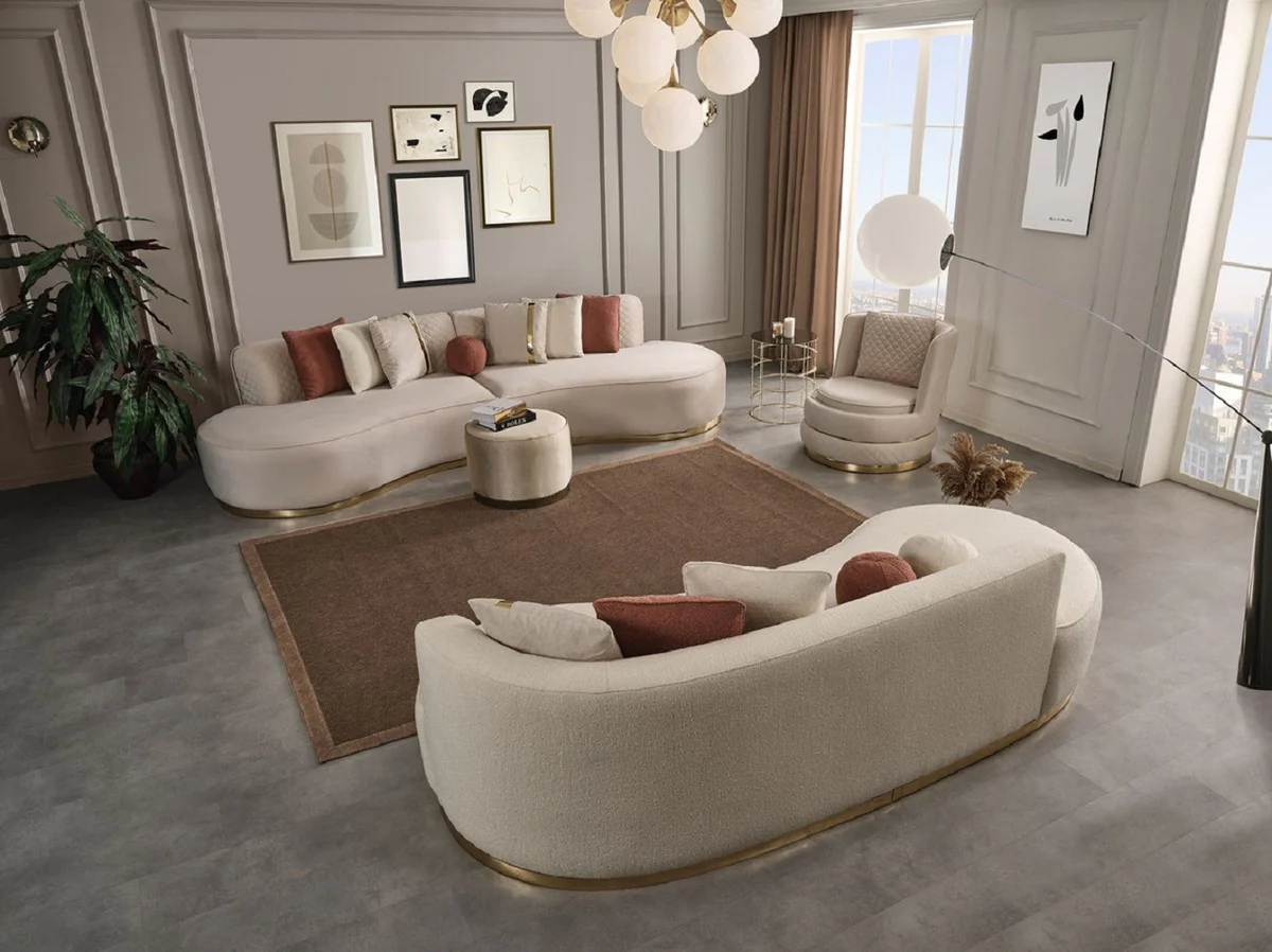 Casa Padrino taburete de lujo crema / oro ? 50 x A. 43 cm - Taburete de sal¨®n redondo - Muebles de sal¨®n - Muebles de lujo - Interiores de lujo