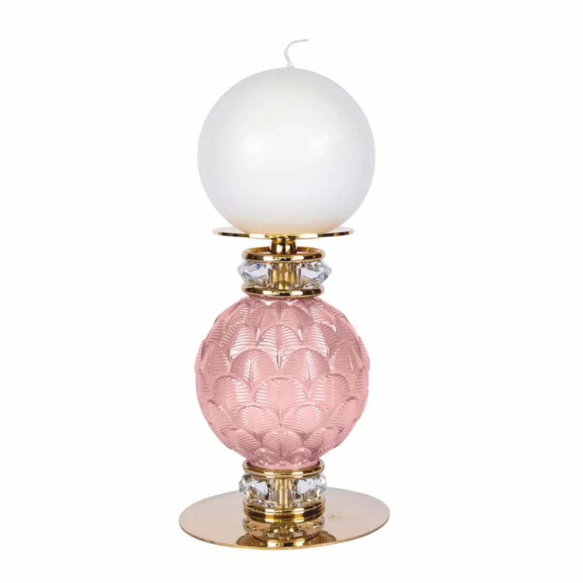 Casa Padrino portavela de porcelana de cristal de lujo rosa / oro A. 12 cm - Hecho en Italia
