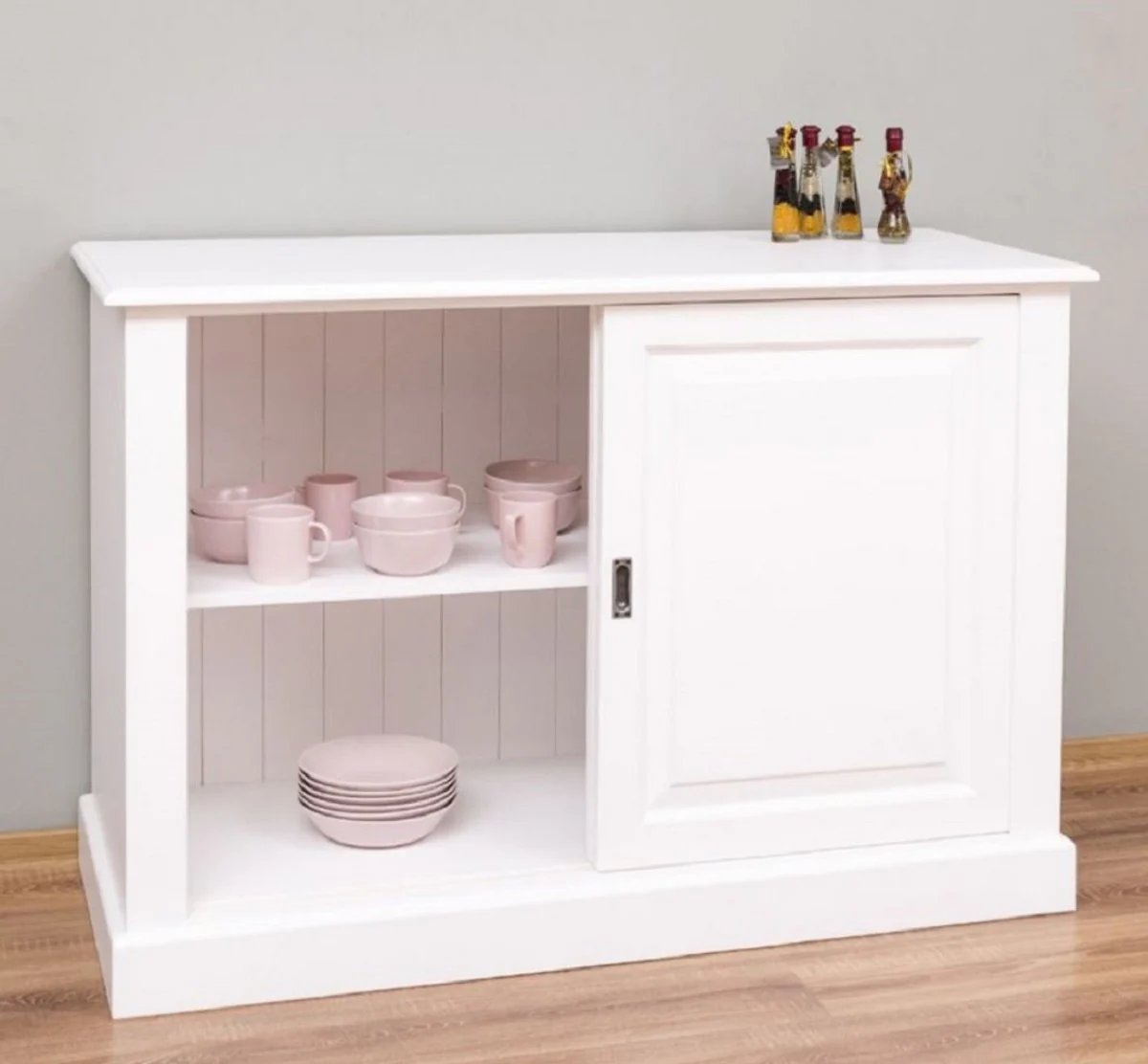 Casa Padrino aparador de estilo campestre blanco 135 x 55 x A. 100 cm - Armario de madera maciza con 2 puertas correderas - Muebles de Estilo Campestre