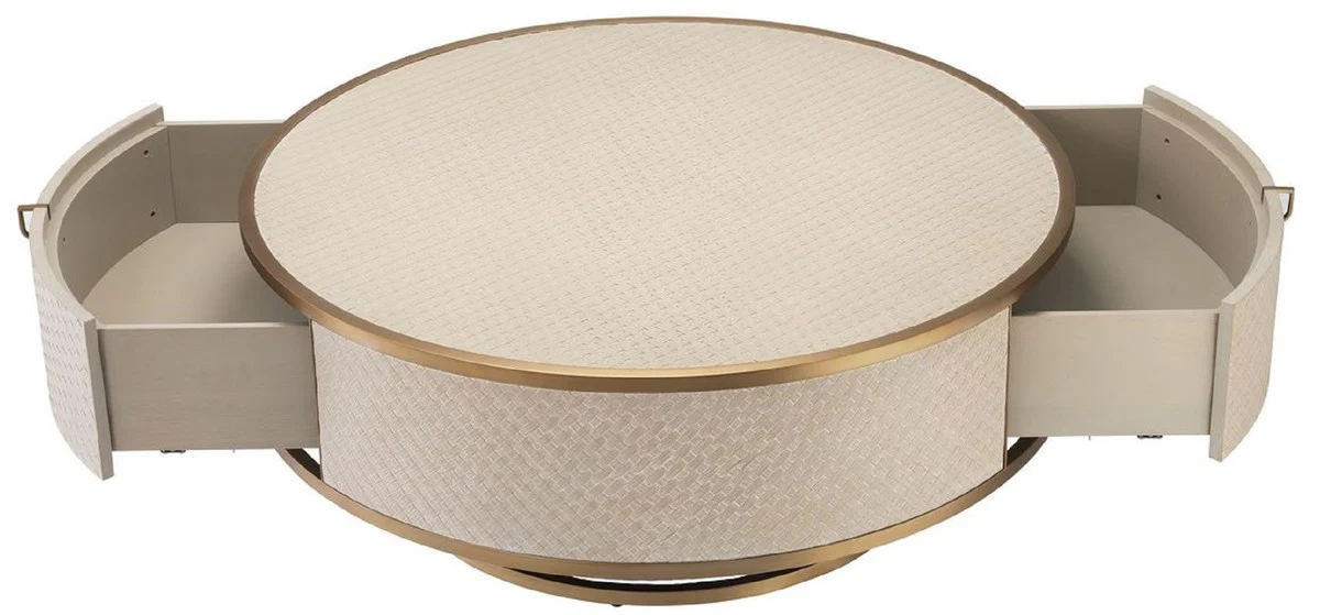 Casa Padrino mesa de centro de lujo beige / lat¨®n ? 100 x A. 40,5 cm - Mesa de Sal¨®n Redonda con 2 Cajones - Muebles de Sal¨®n de Lujo