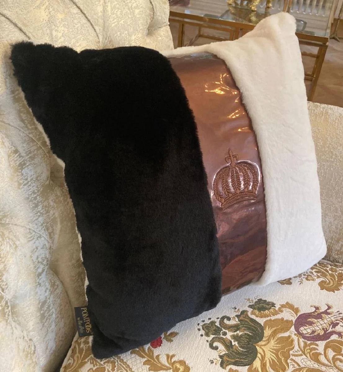 Harald Gl??ckler almohada decorativa de lujo Pomp??s de Casa Padrino blanco / negro / bronce - Almohadas Gl??ckler - Almohadas de dise?o - Harald Gl??ckler accesorios decorativos de dise?o