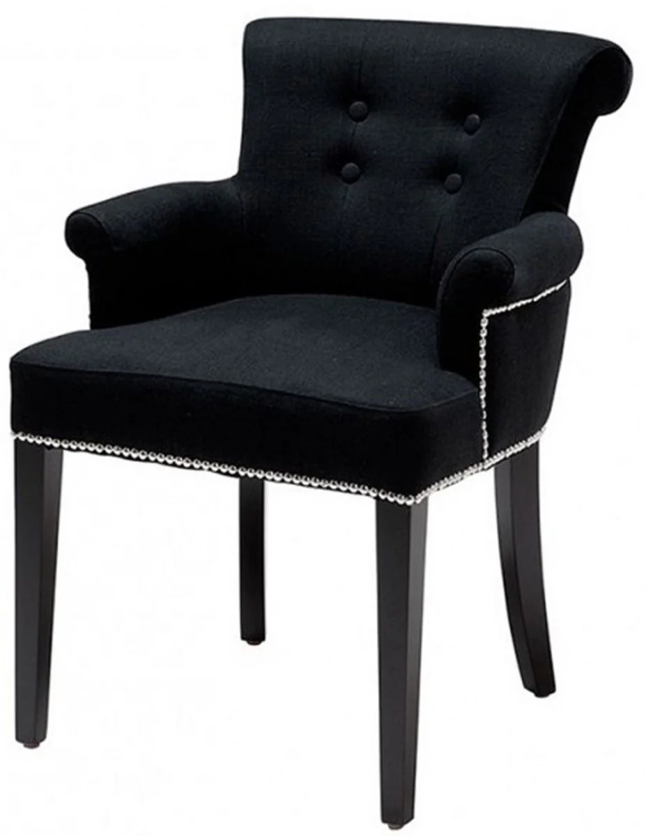 Casa Padrino conjunto de 6 sillas de comedor de lujo negro - Sillas de cocina de madera maciza con reposabrazos y tela de terciopelo fino - Muebles de Comedor y Restaurante de Lujo